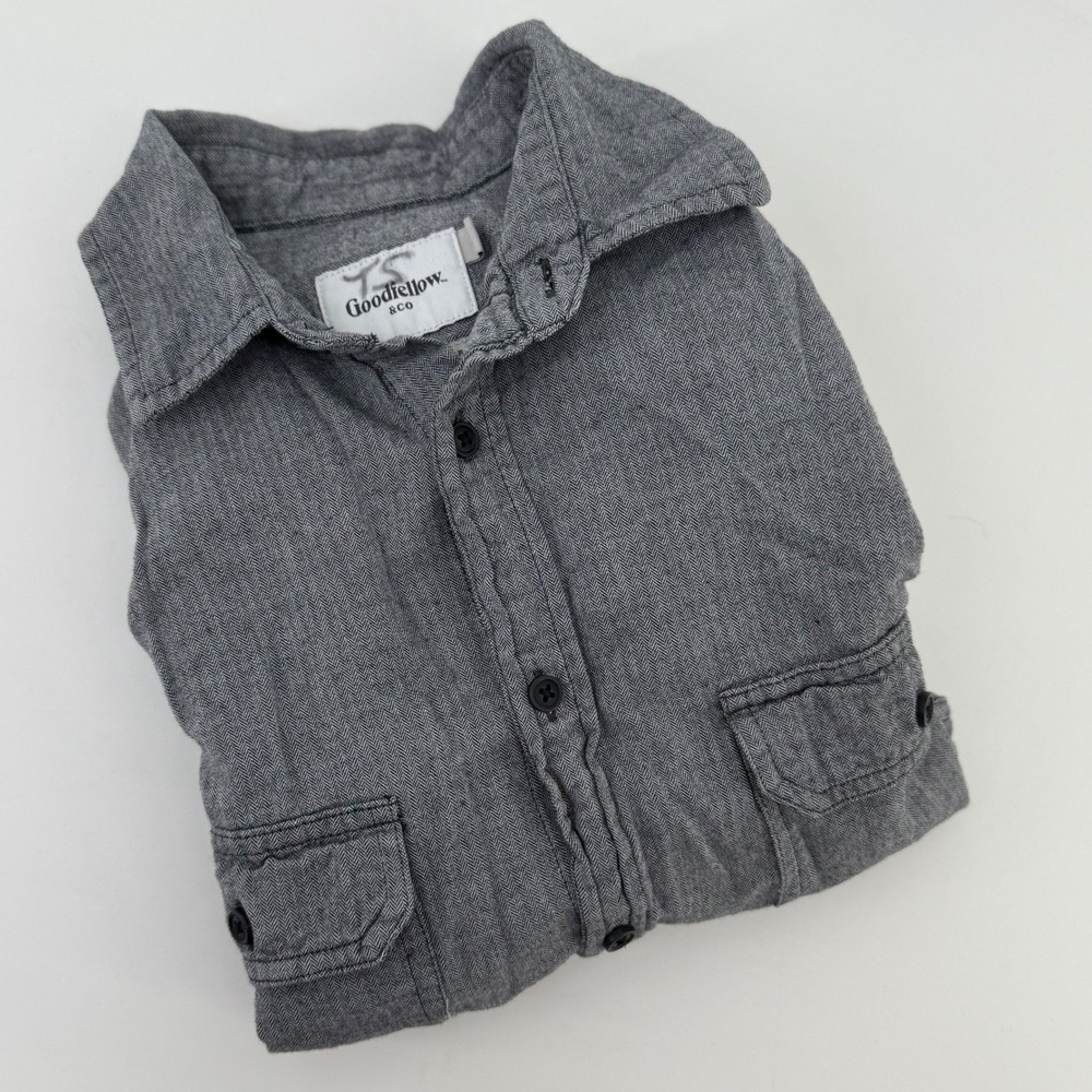 Goodfellow Co Mens Gray Herringbone Button Down Shirt Long Sleeve Casual Size M